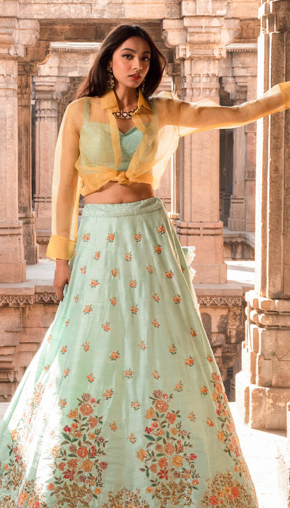 Muted Mint  Floating Bouquet Lehenga