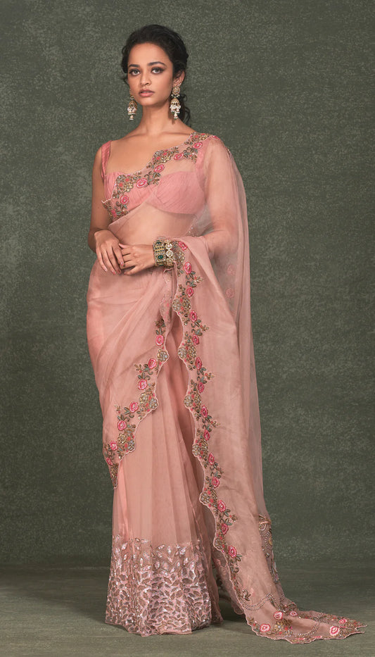 Pink Sheer Organza Saree