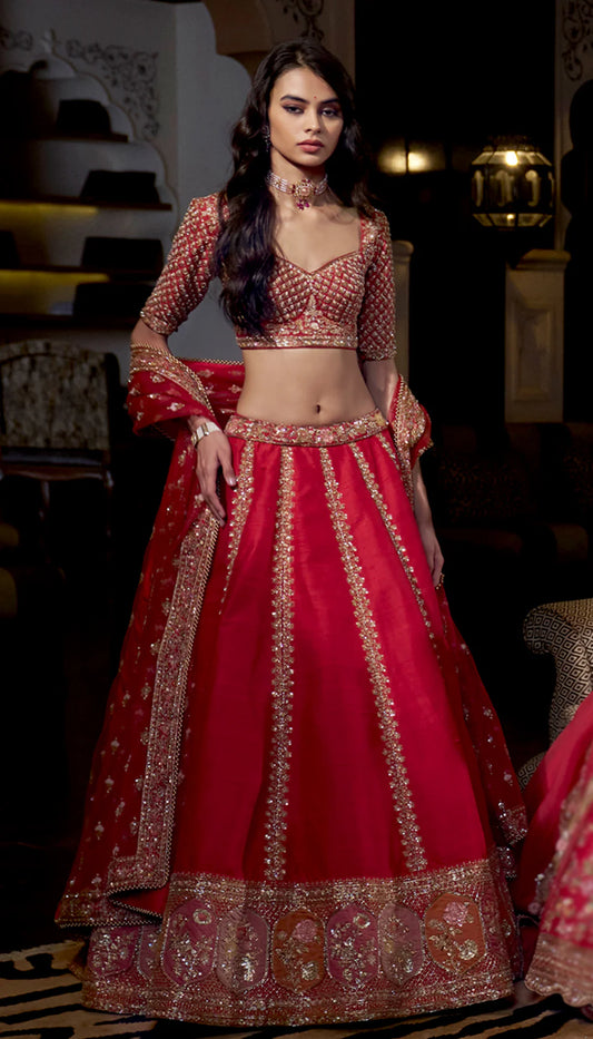 Red Jharokha Lehenga