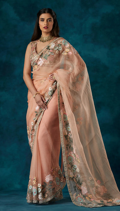 Peach Organza Saree