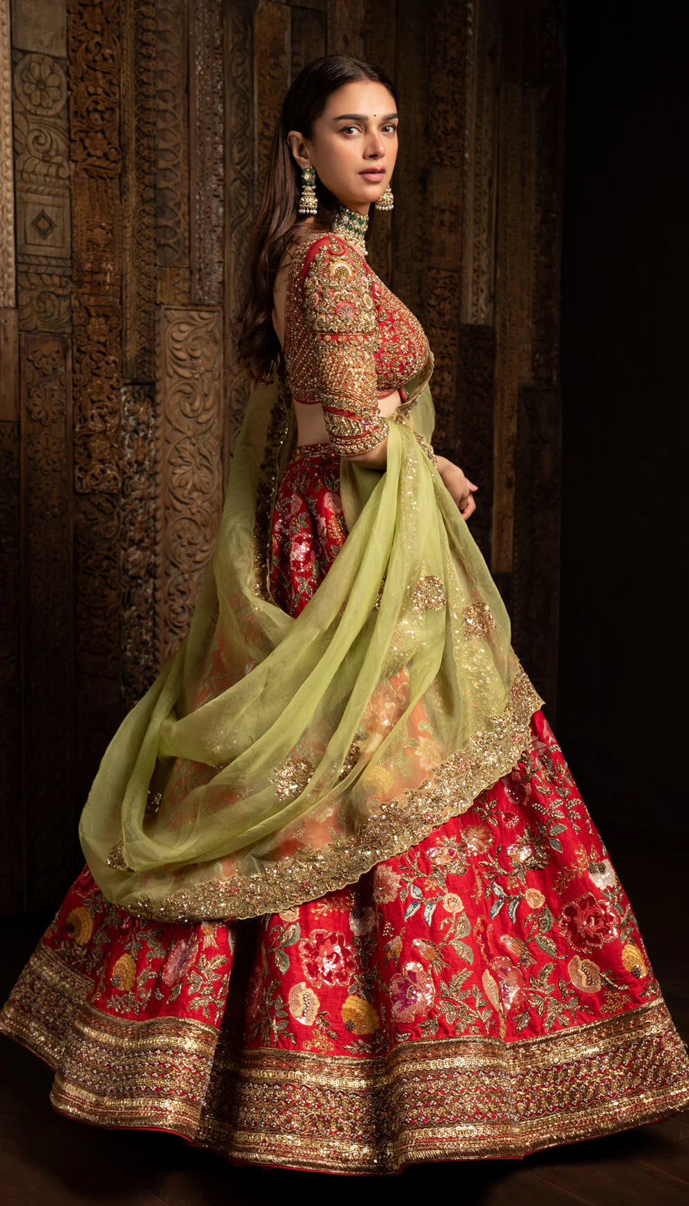 Red Bageecha Lehenga