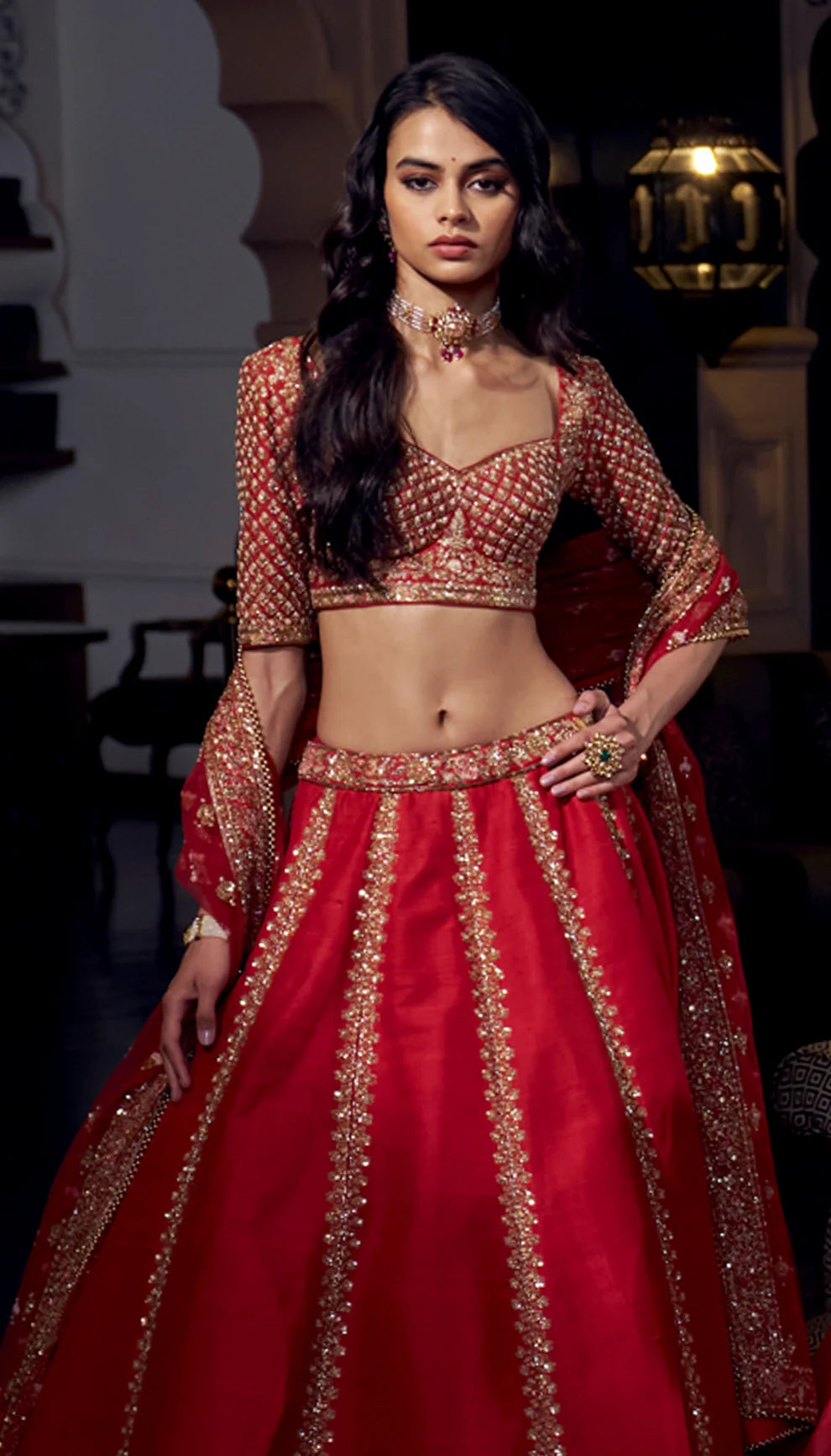 Red Jharokha Lehenga