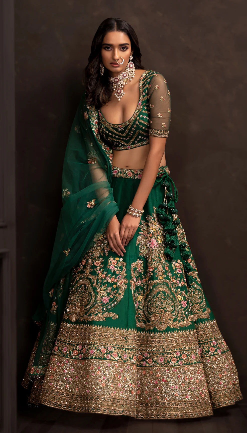 Green Bouquet Lehenga