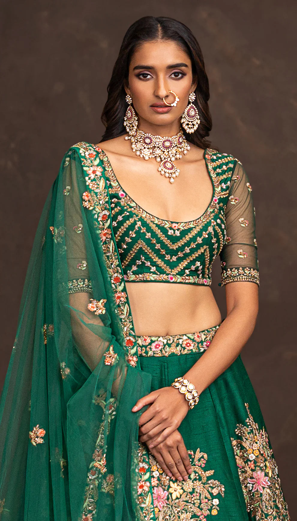 Green Bouquet Lehenga