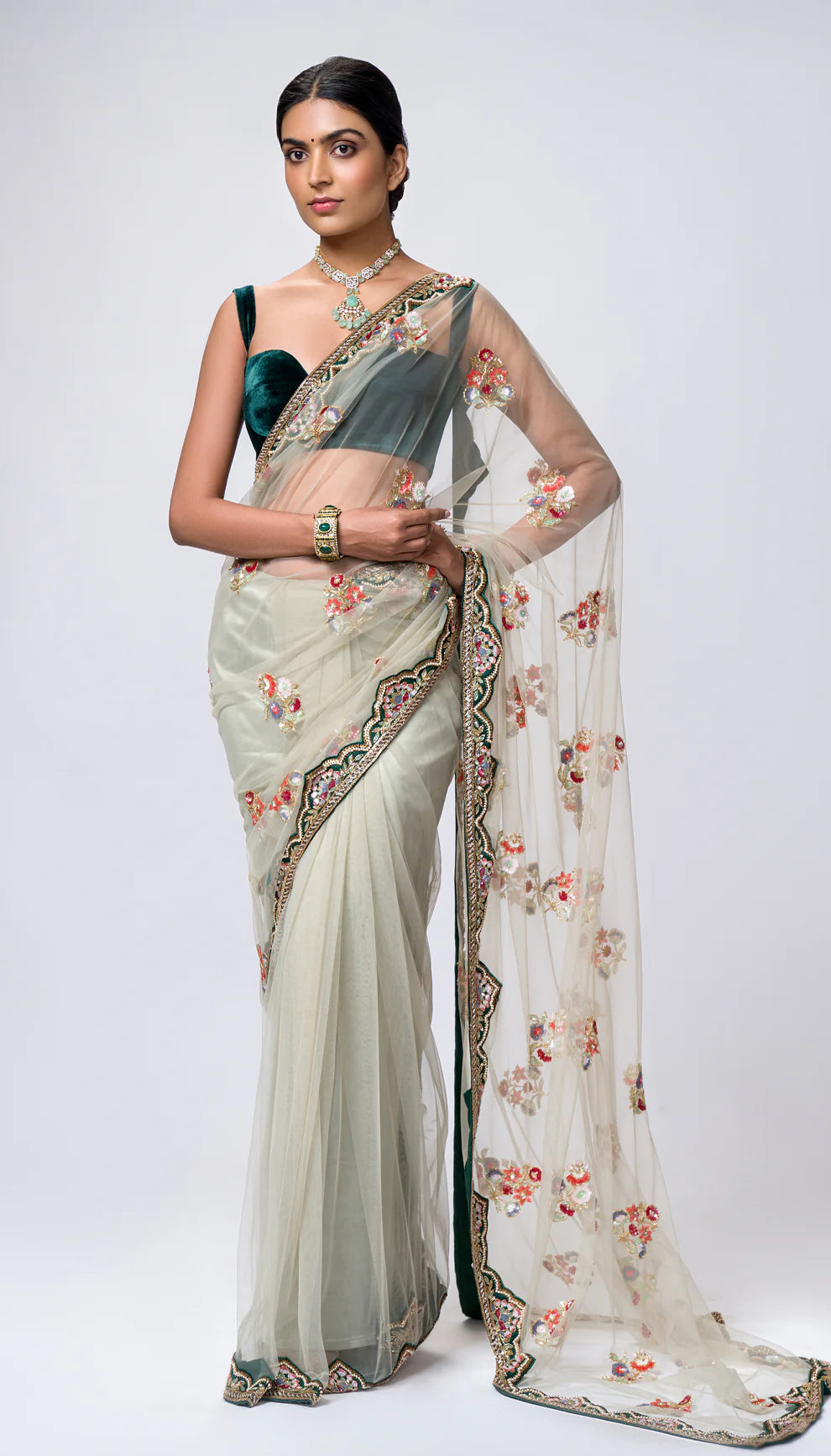 A Sublime Mint Tulle Saree