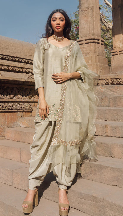 Mint Green Raw Silk Crop Kurta