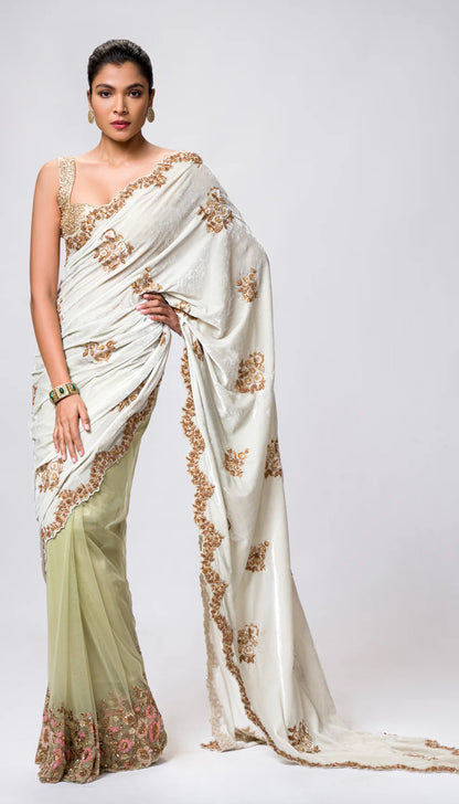 Velevet Tulle Half and Half Saree