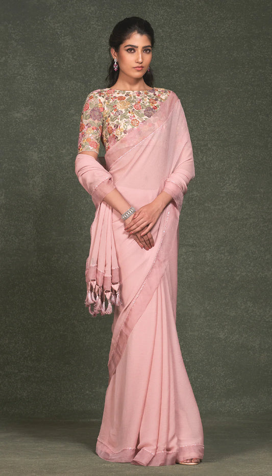 Summery Pink Chiffon Saree