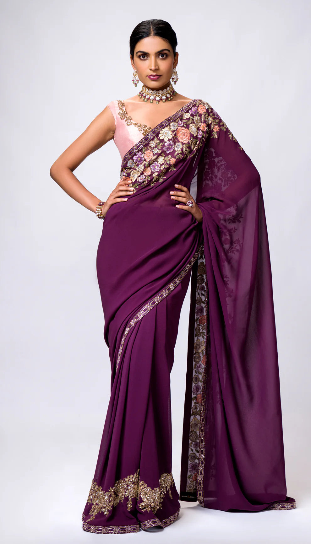 An Alluring Aubergine Hued Georgette Saree