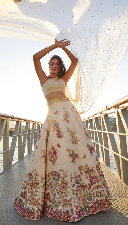 Ivory Raw Silk Lehenga