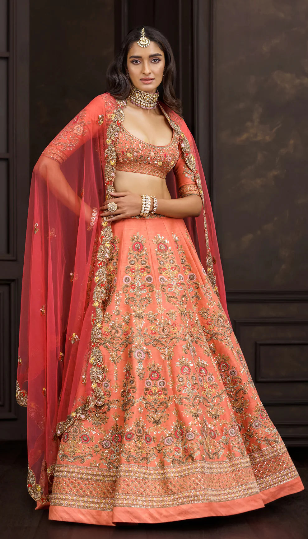 Peach Rosette Lehenga