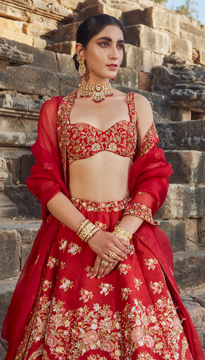 Ruby Red Bouquet Lehenga