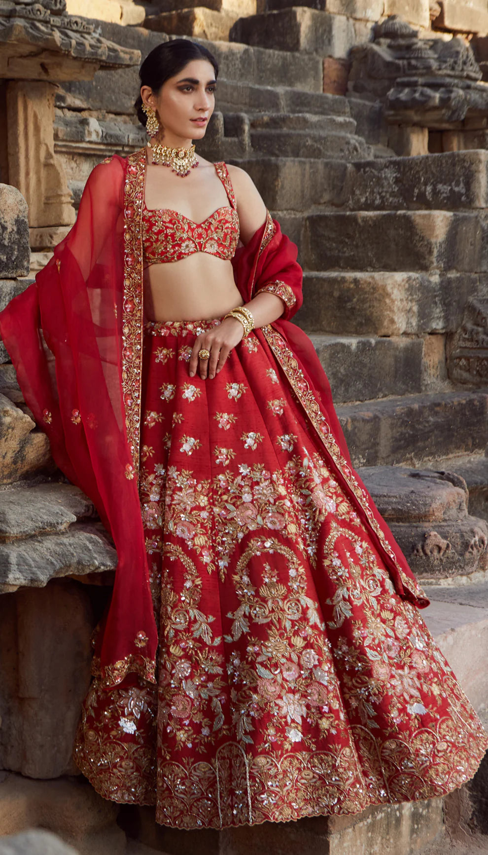 Ruby Red Bouquet Lehenga