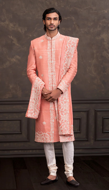 Intense Pink Scallop Border Sherwani