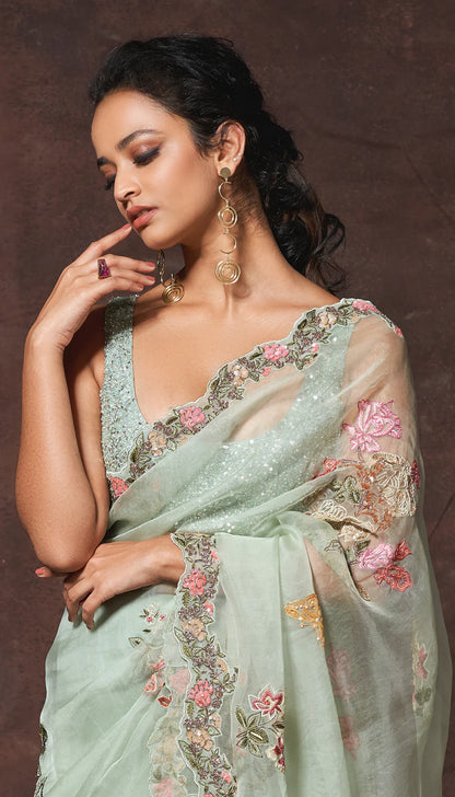 Sage Green Organza Saree