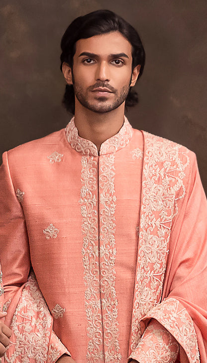 Intense Pink Scallop Border Sherwani