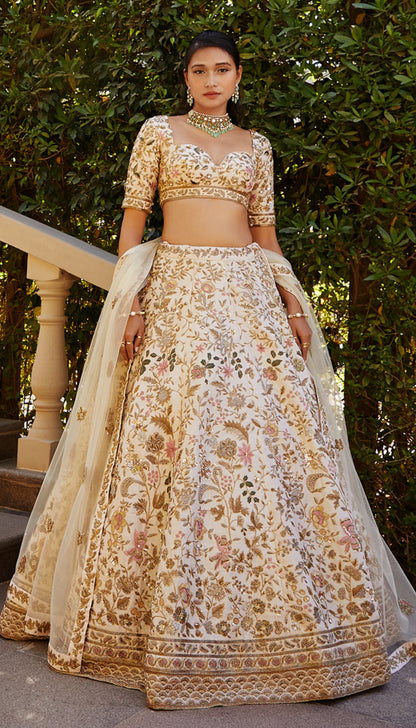 Ivory Vintage Raw Silk Lehenga