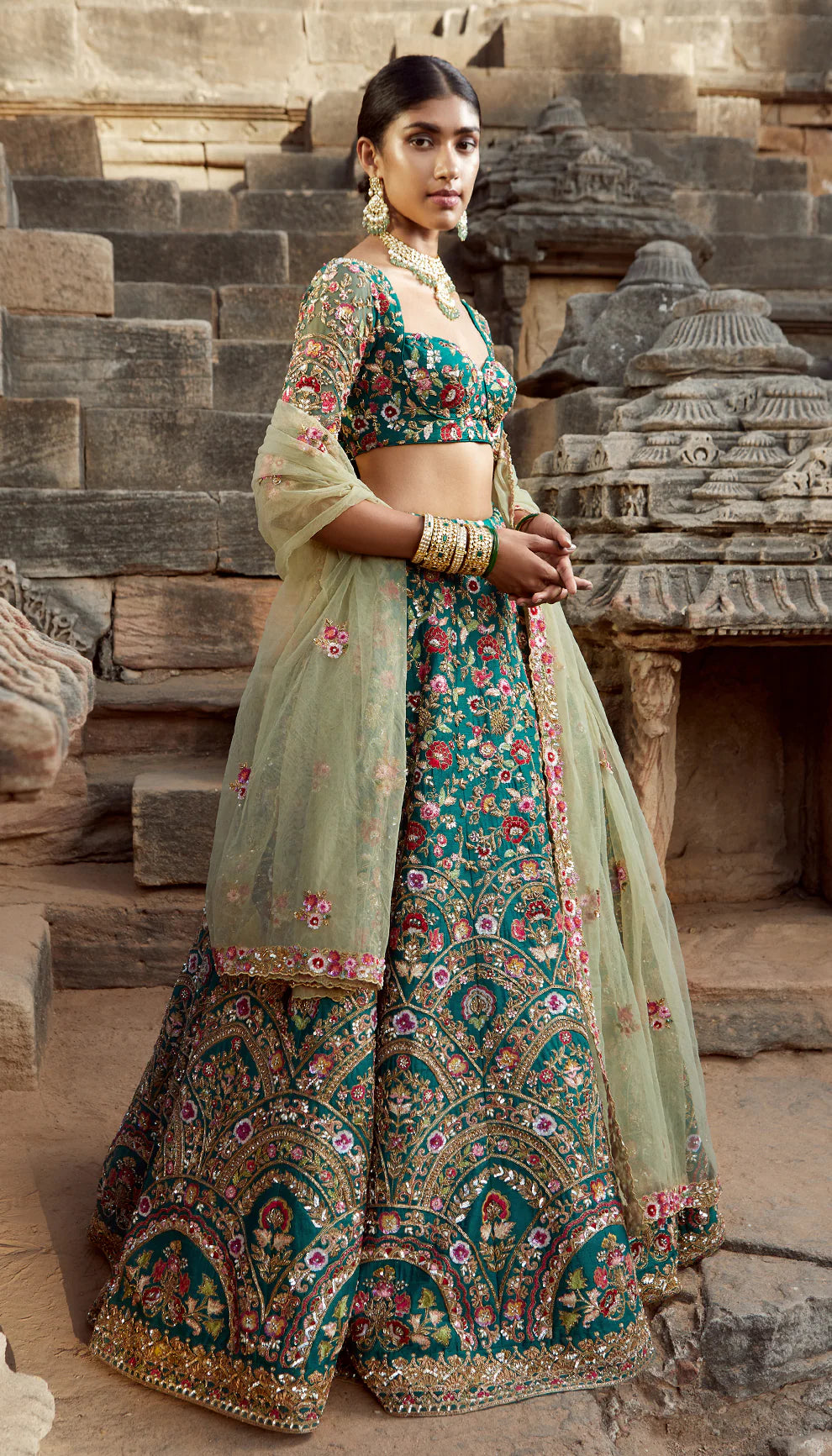 Forest Green Arch Lehenga