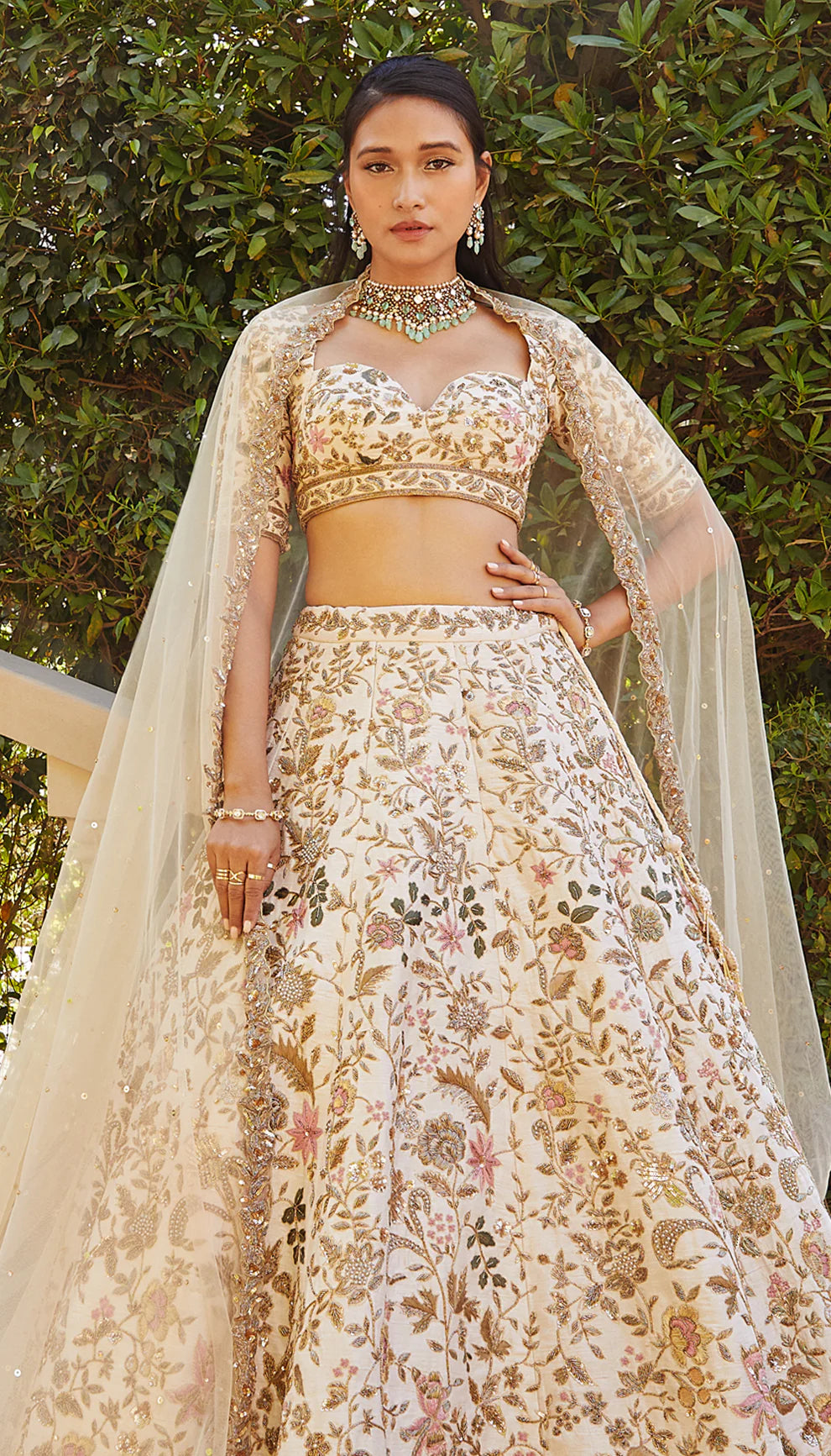 Ivory Vintage Raw Silk Lehenga