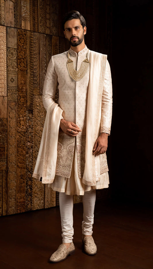 Shell pink Lotus Sherwani