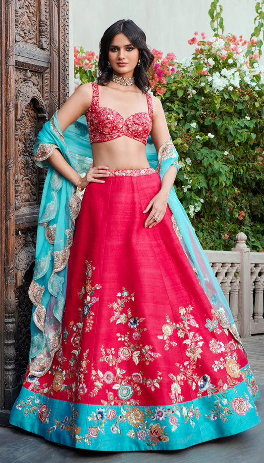 Scarlet Raw Silk Lehenga