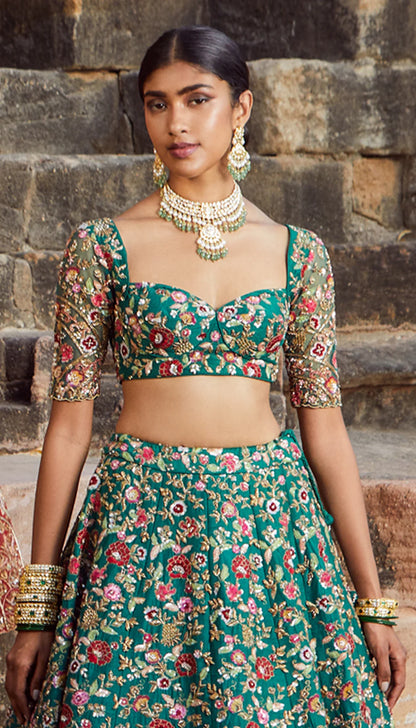 Forest Green Arch Lehenga