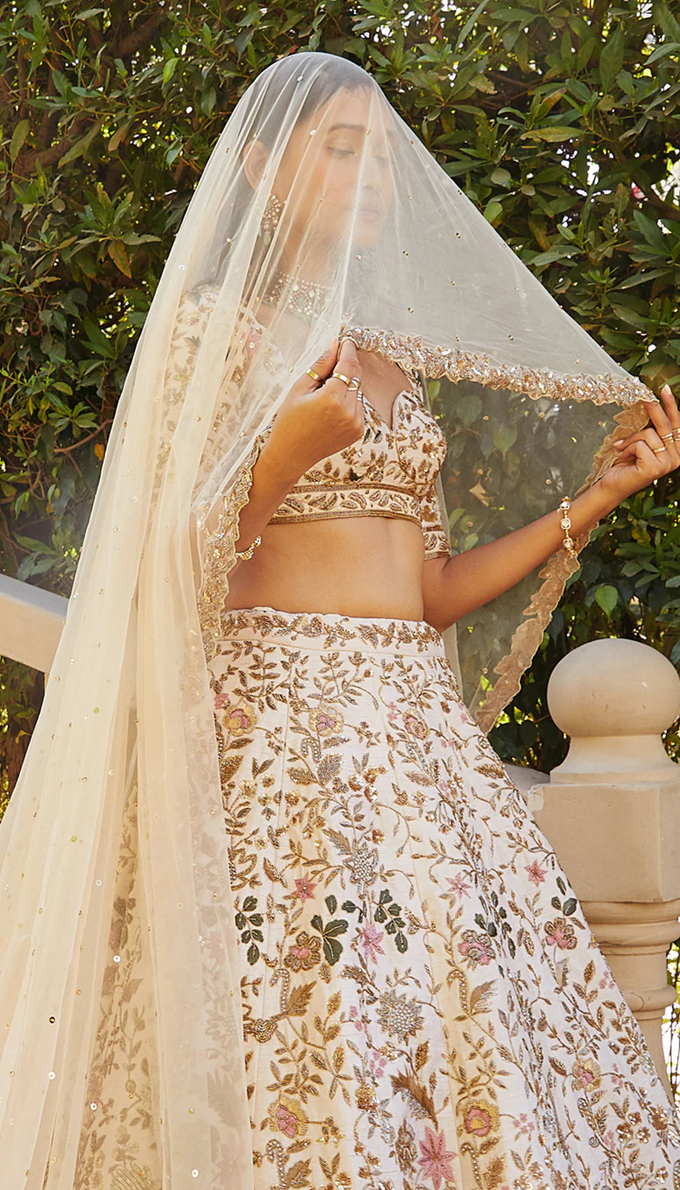 Ivory Vintage Raw Silk Lehenga