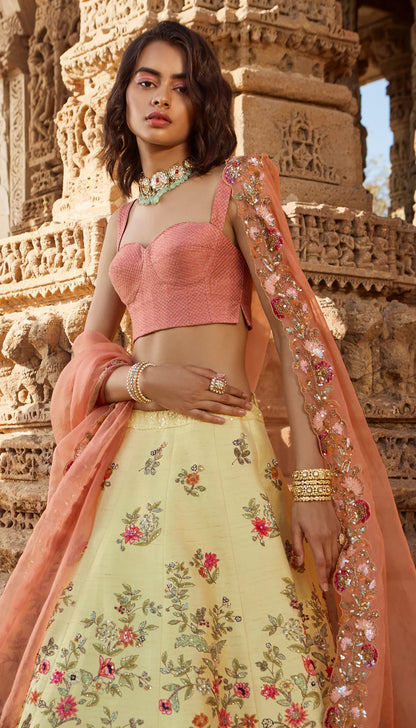 Daffodil Yellow Floral Lehenga