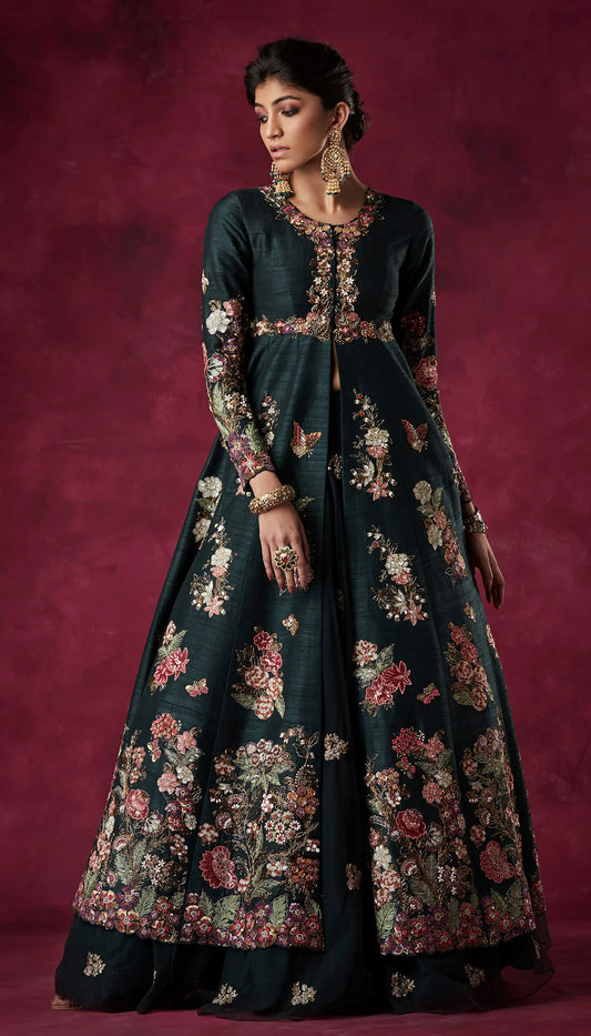 Forest Green Jacket Lehenga