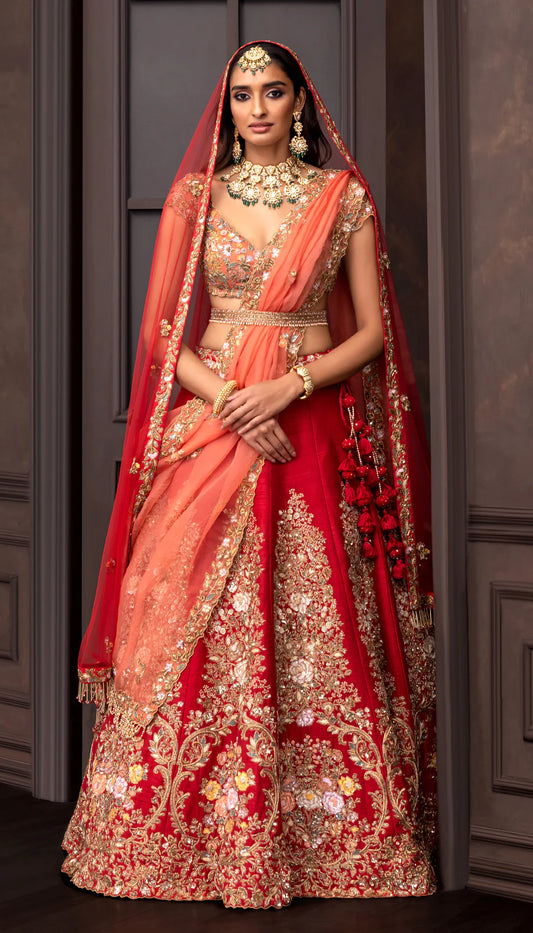 Red Cartouche Lehenga