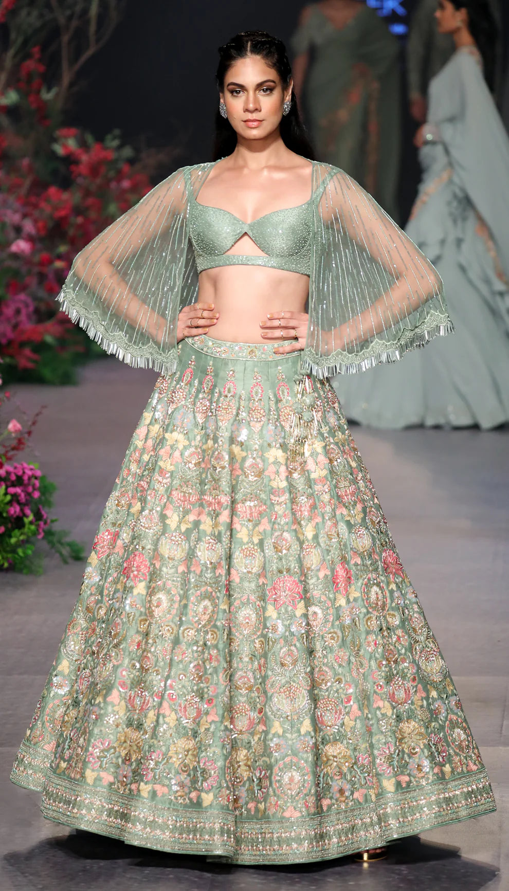 Sage Green Blossom Lehenga