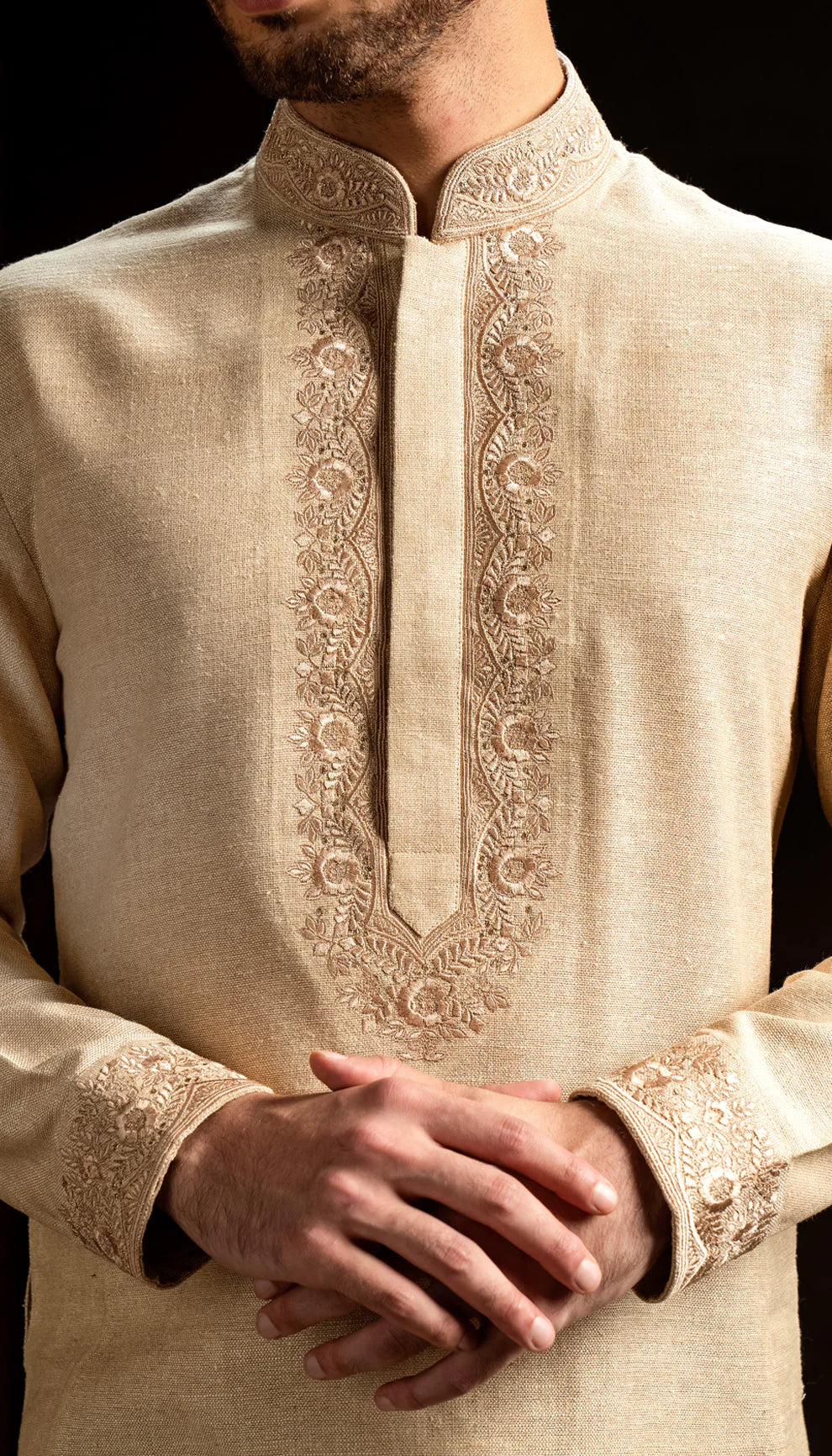 Beige Matka Silk Kurta