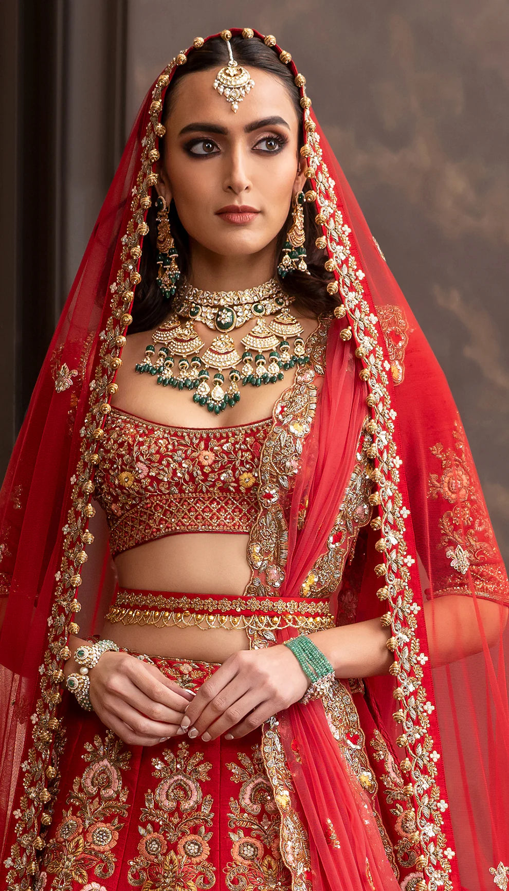 Red Rosette Lehenga