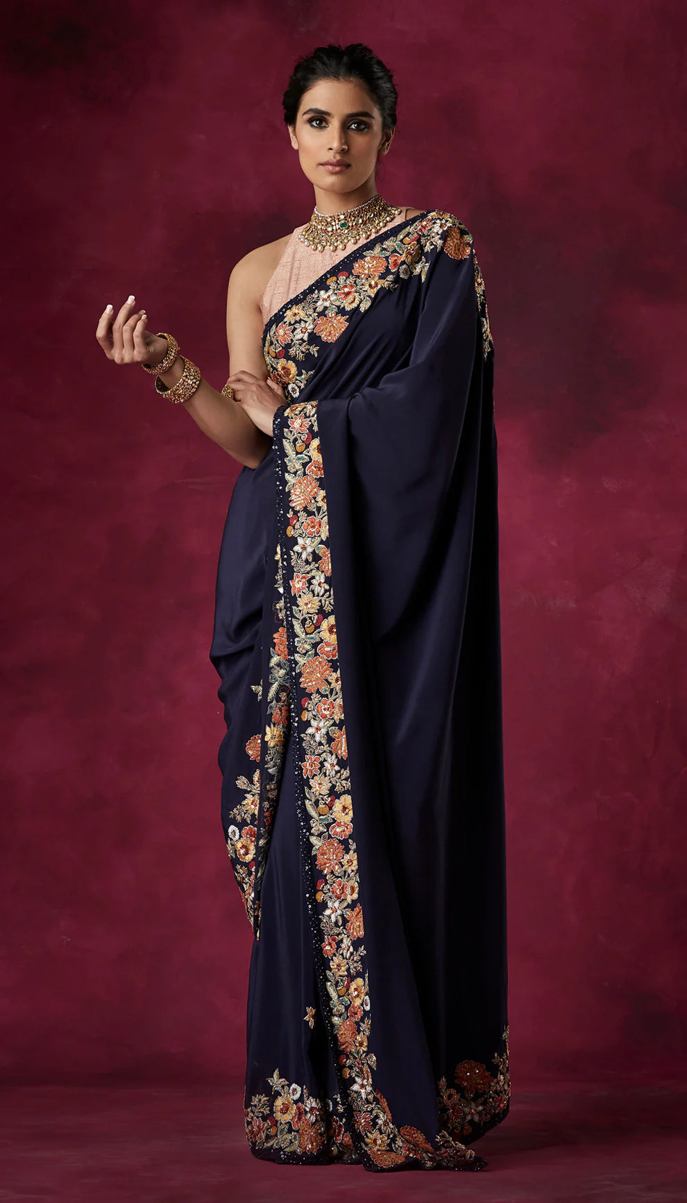 Rich Blue Crepe Saree