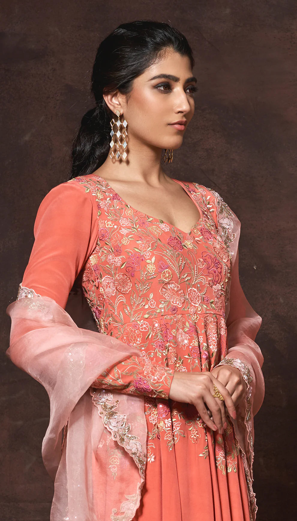 Persimmon Crepe Silk Kalidar