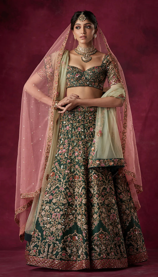 Green Architectural Lehenga