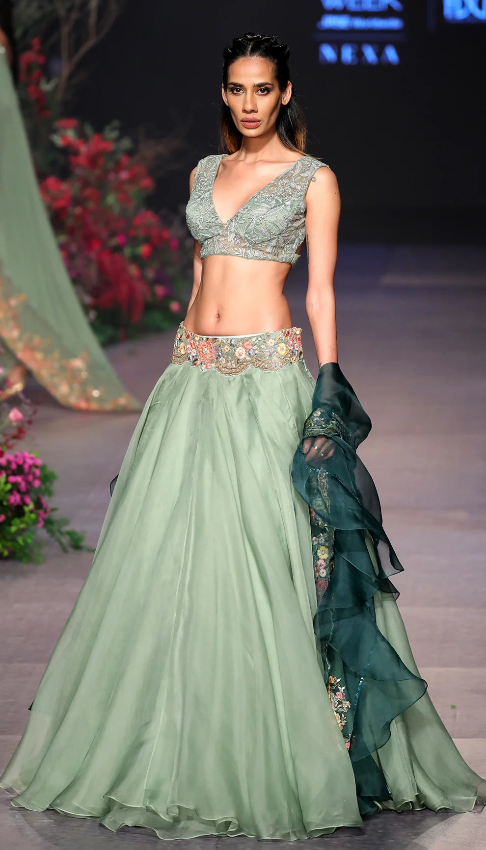 Sage Green Organza Lehenga