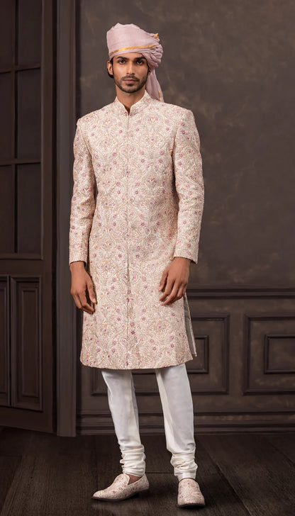 Shell Pink Foliage Sherwani