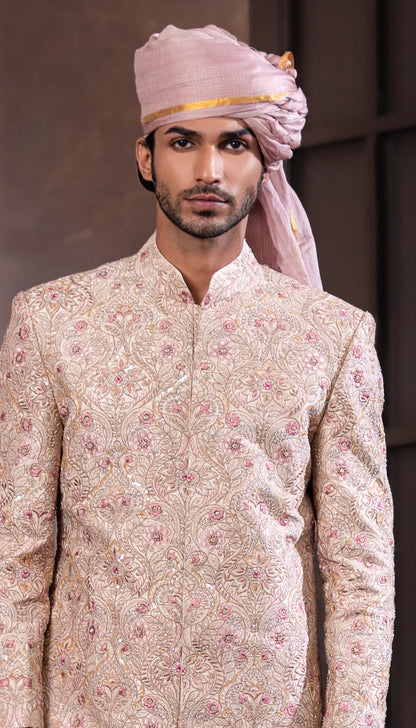 Shell Pink Foliage Sherwani