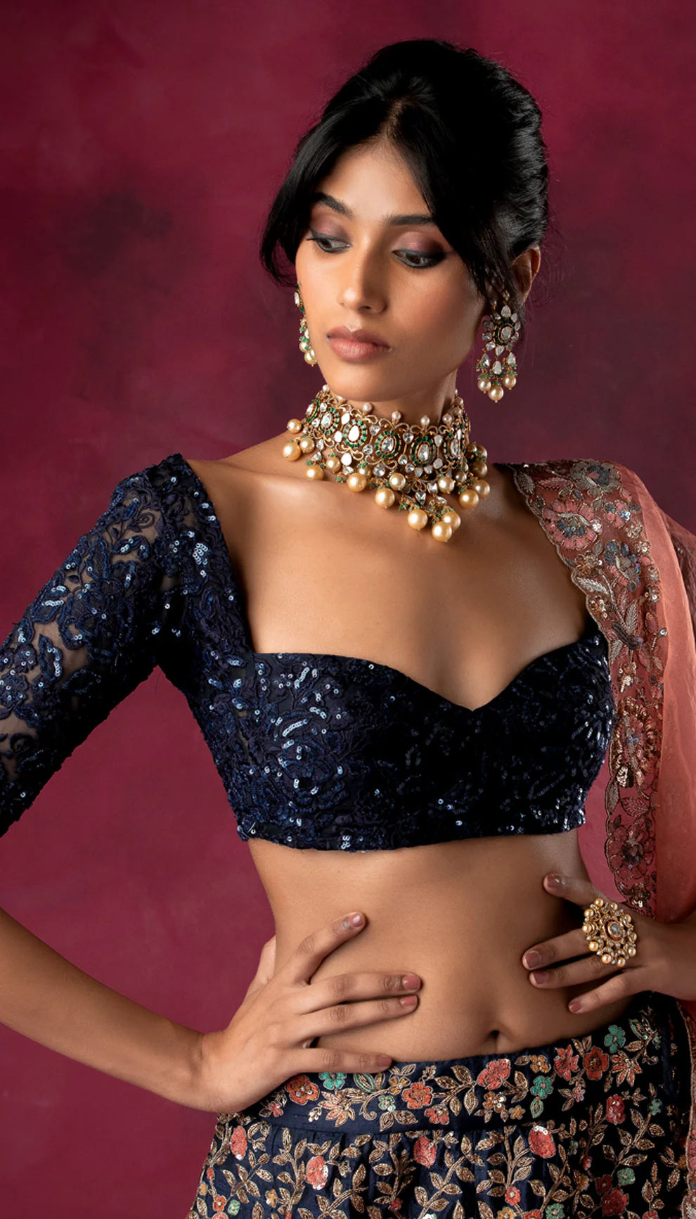 Midnight Blue Cartouche Lehenga