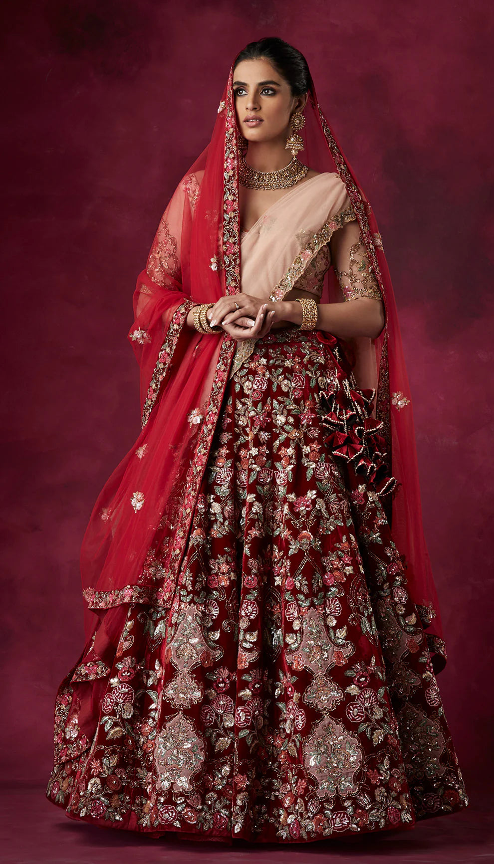 Maroon Velvet Lehenga