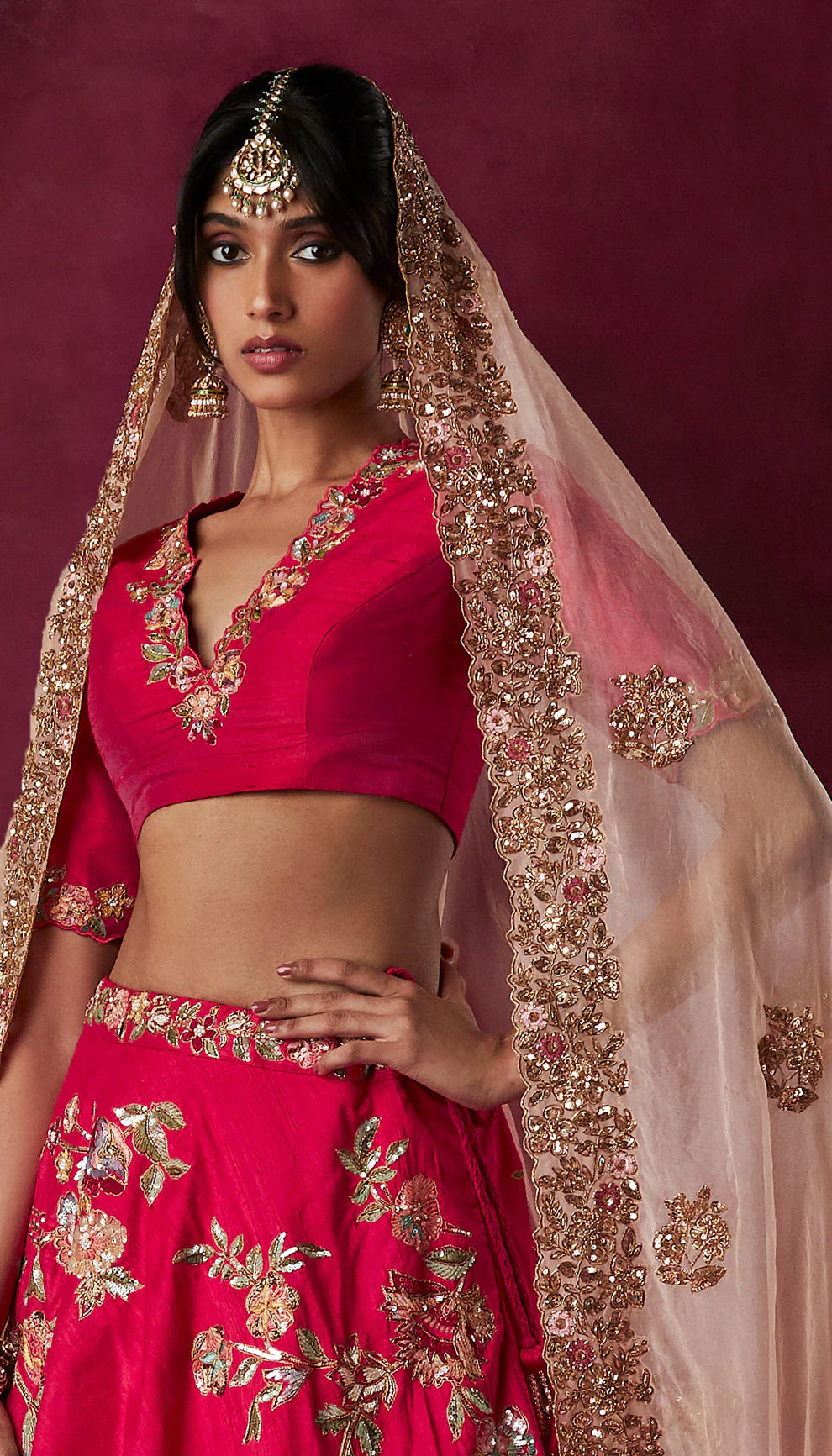 Pink Bias Lehenga