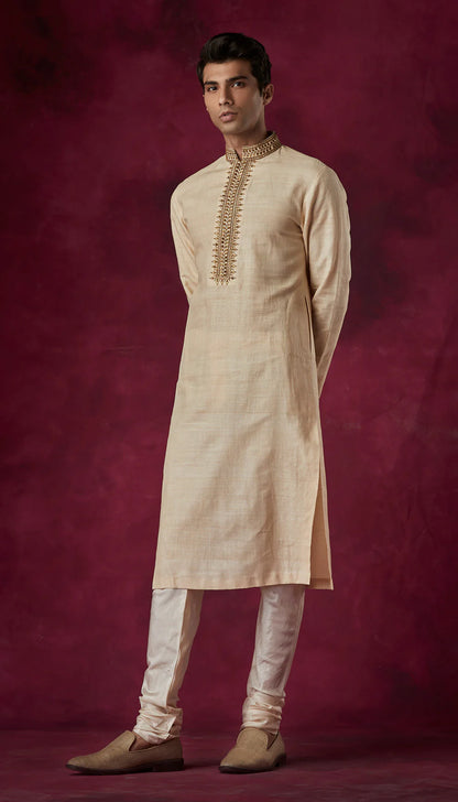 Muted Ivory Matka Silk Kurta