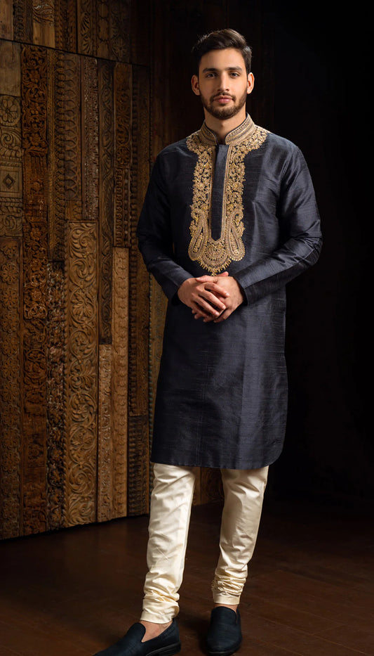 Deep Blue Raw Silk Kurta