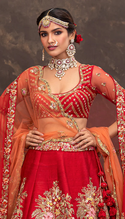 Red Bouquet Lehenga