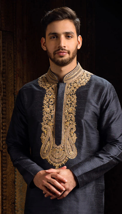 Deep Blue Raw Silk Kurta