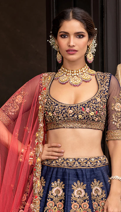 Dark Blue Rosette Lehenga