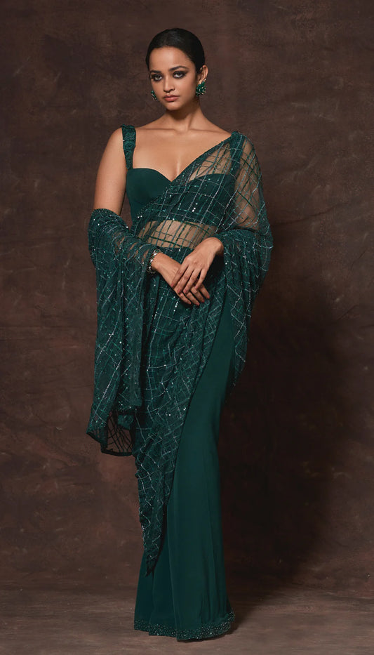 Cocktail Green Constructed Saree