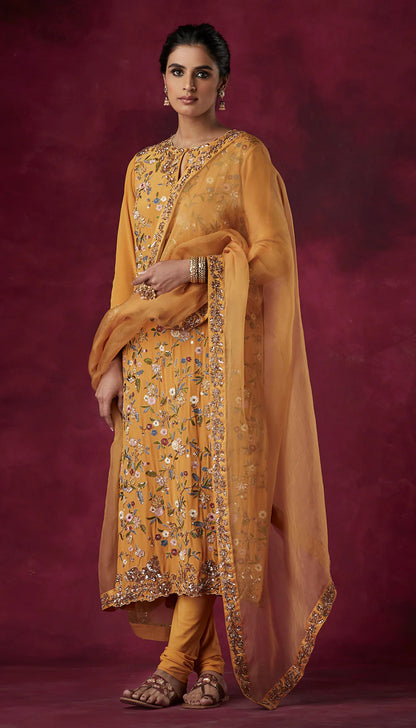 Ochre Yellow Jaal Kurta