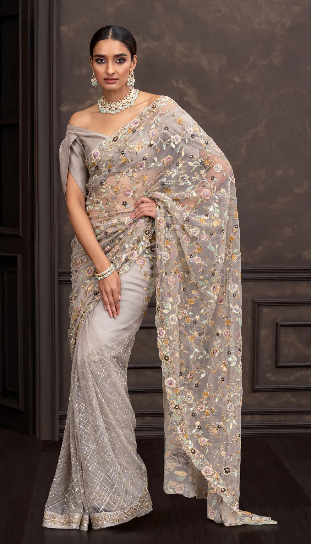 Moon Grey Tulle Saree